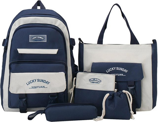 4-teiliges Schultaschen-Set von Weft in Blau mit Rucksack, Handtasche und Federmäppchen aus Canvas für Mädchen - Bild 1