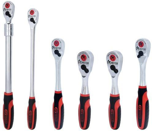 KS Tools Monster Umschaltknarren-Set 6-teilig aus Chrome Vanadium in Silber, 1/4 Zoll, 3/8 Zoll und 1/2 Zoll - Bild 1