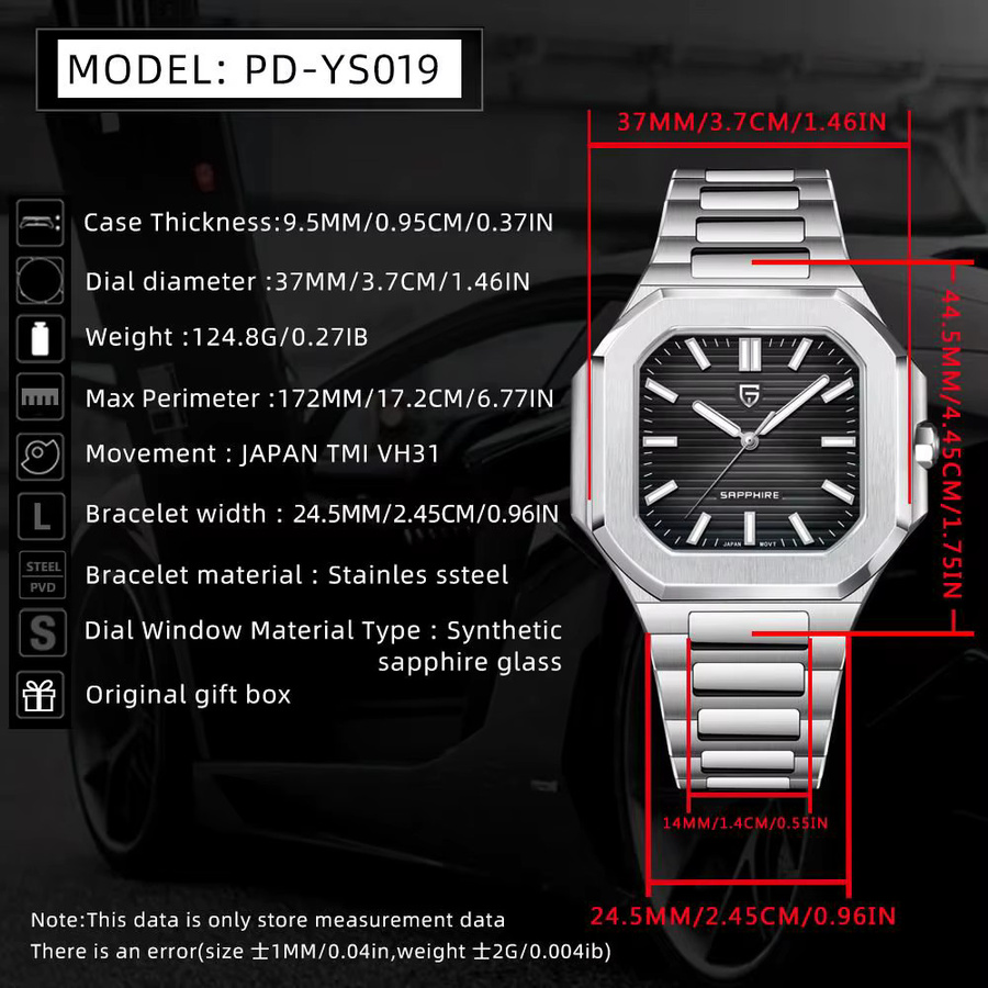 PAGANI DESIGN Armbanduhr, Quarz, Edelstahl, eckig, Weiß, Herren - Bild 5
