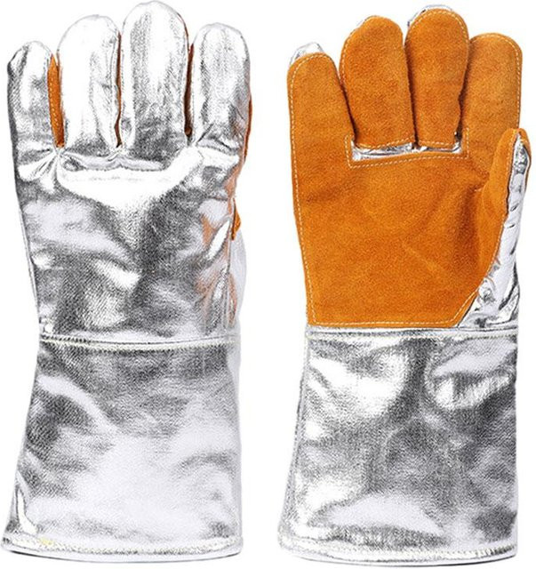 Hitzebeständige Handschuhe aus Leder und Aluminiumfolie von DC-HOME-3 in Silber und Braun für Kamin, Ofen und Schweißarbeiten - Bild 1