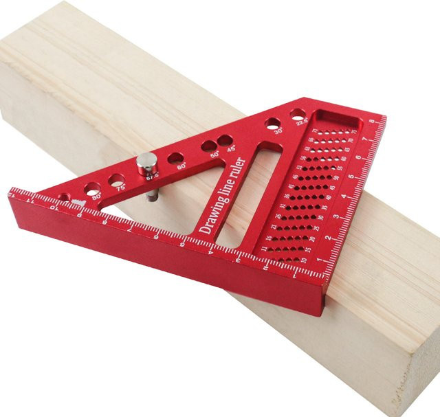 FNICEL Mehrwinkel-Messlineal aus Aluminium in Rot, hochpräzises Layout-Werkzeug für Holzbearbeitung mit Gehrung und Passstiften - Bild 1