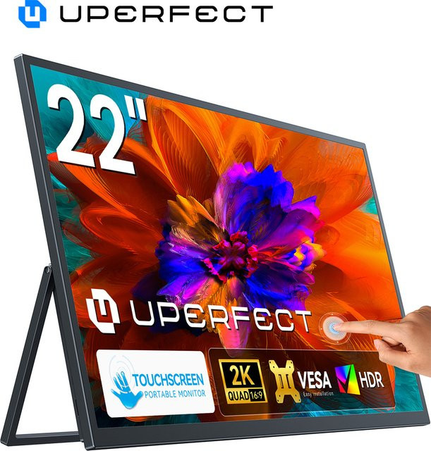 UPERFECT Tragbarer 22 Zoll 2K Touchscreen Monitor in Schwarz mit HDMI und USB-C sowie Doppellautsprechern für Gaming und Laptops - Bild 1