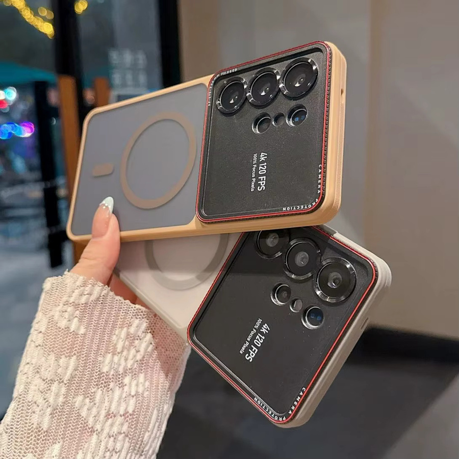 Magnetische Laika-Style Handyhülle für Samsung S26 S25 S24 Ultra mit Metall-Objektivschutz und MagSafe-Ladefunktion in Matt-Klar und Schwarz - Bild 1