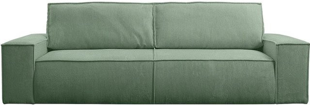 Vente-unique Schlafsofa Amelia in Grün mit Cord-Bezug und Schlaffunktion - Bild 1