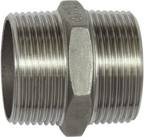 Riegler Doppelgewindenippel Sechskant aus Edelstahl 1.4408 in Silber, R 3/8, SW 18 - Bild 1