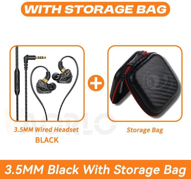VAORLO In-Ear Headset mit Mikrofon, kabelgebundene 9D HIFI Kopfhörer mit schwerem Bass, 3,5 mm AUX und USB-C, Schwarz - Bild 1