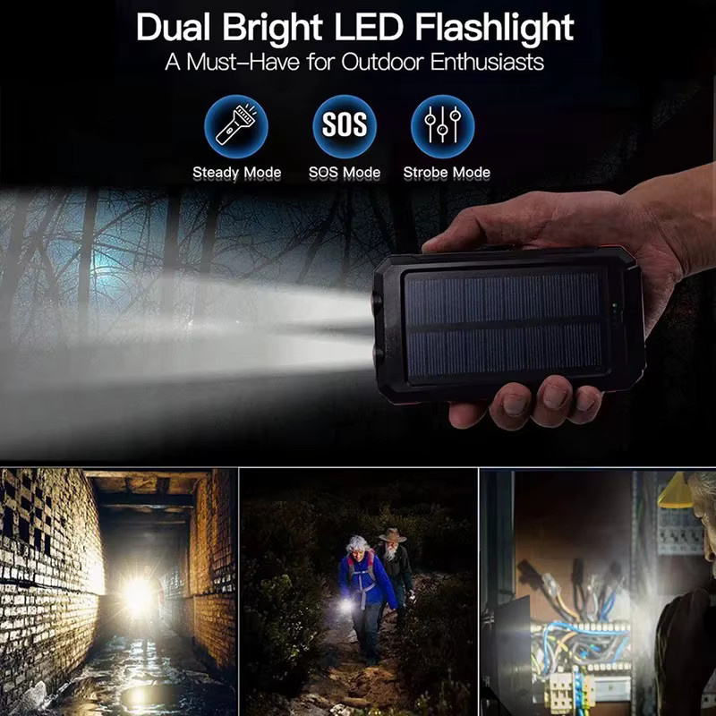 Solar Power Bank 80000 mAh Tragbare Externe Batterie mit starkem LED Licht für Smartphones in Blau oder Schwarz - Bild 2