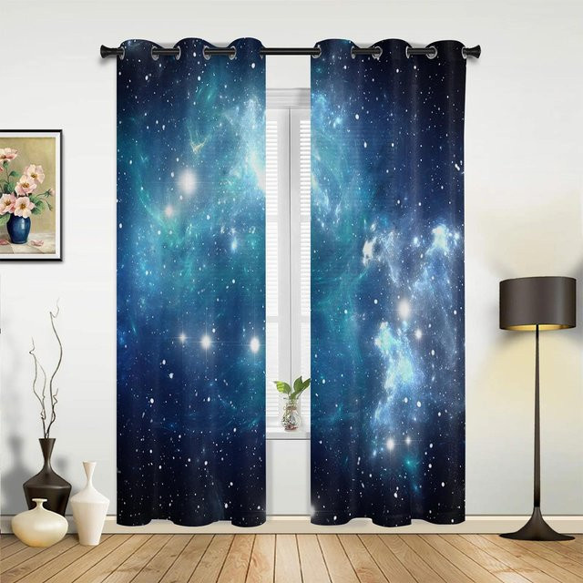 Star Galaxy Sternenhimmel Vorhang mit Sternen-Motiv in Blau, semi-transparent, Breite: 135 cm, Höhe: 115 cm - Bild 1