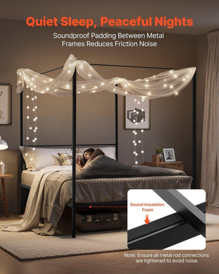 Buying Solutions MB Queen-Size Himmelbettgestell aus Metall in Schwarz mit Vierpfosten-Design, B/T/H: 150 x 200 x 183 cm - Bild 3