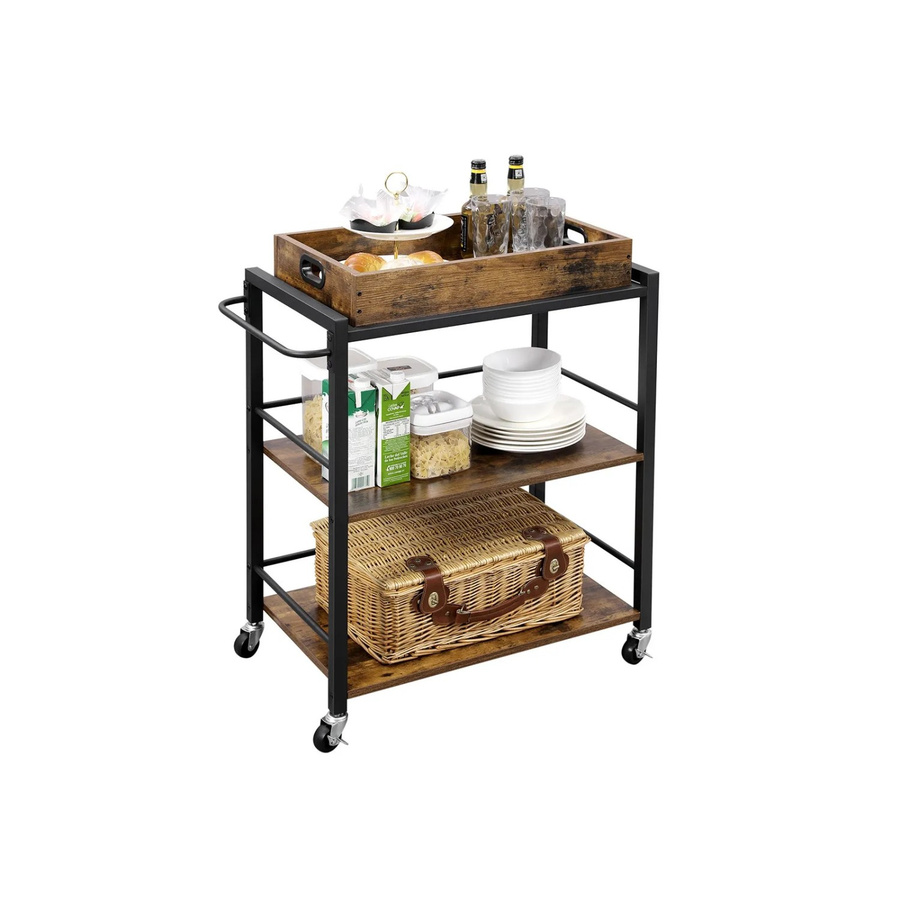 Vasagle Küchenwagen mit abnehmbarem Tablett in Braun-Schwarz, B/T/H: 40 x 15 x 86 cm - Bild 2