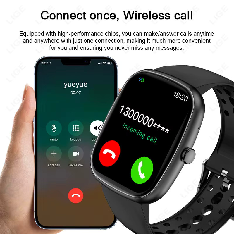 LIGE Smartwatch mit Bluetooth-Anruffunktion und 1,83 Zoll Display für Android und iOS, Sportuhr mit Herzfrequenzmessung und individuellem Zifferblatt in Schwarz und Pink - Bild 2