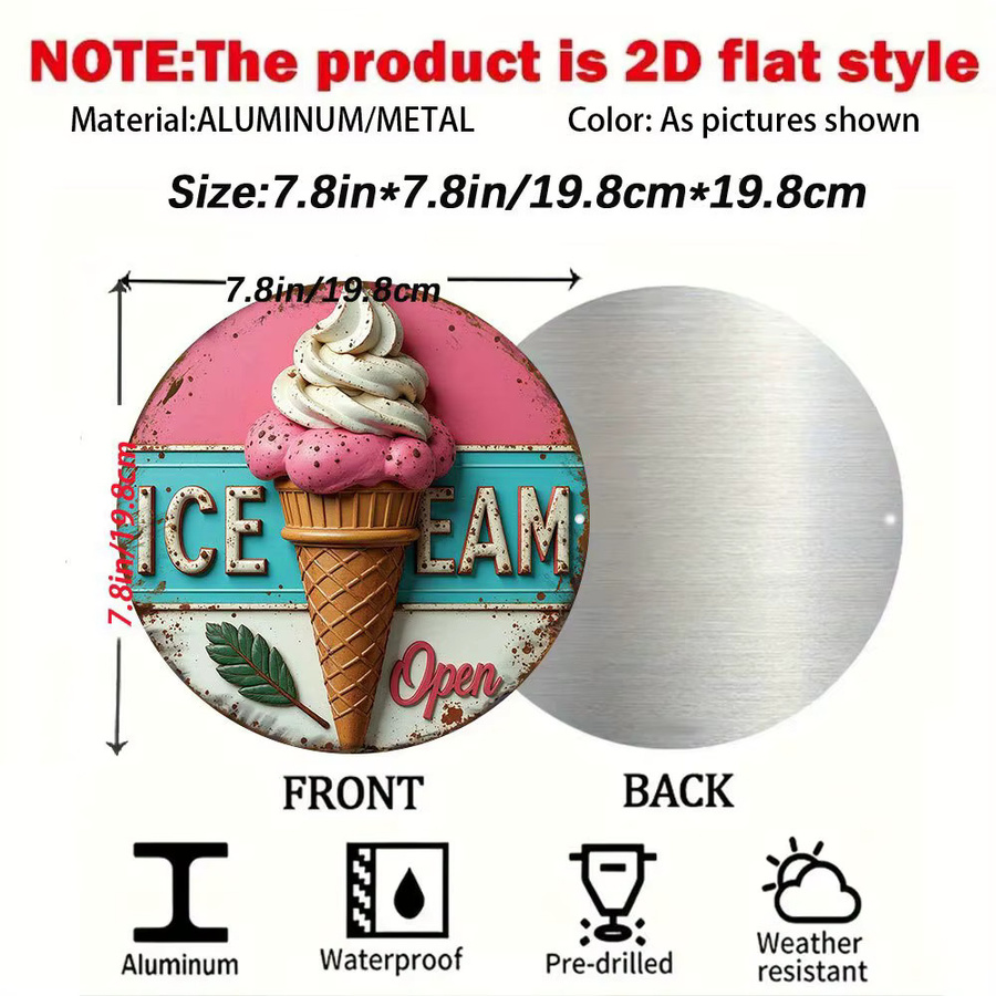 Potdemiel Ice Cream Sign Retro Wandkunst aus Metall in Mehrfarbig, Durchmesser: 20 cm - Bild 3