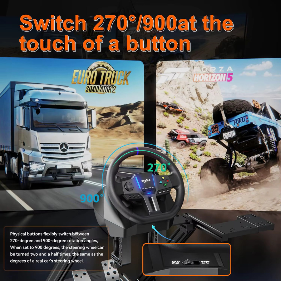 PXN V900 Gen2 Racing Wheel mit Hall-Pedalen und Vibration in Schwarz für PC, Xbox, PS4, PS3 und Nintendo Switch - Bild 3