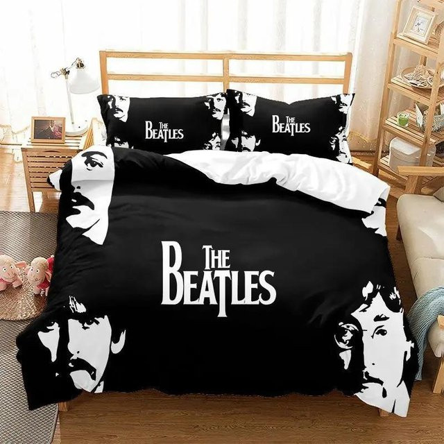Softura Bettwäsche-Set Rock Band The Fab Four, Bettbezug und Kissenbezüge mit Mop-tops Grafikprint, Schwarz, Breite: 70 cm, Länge: 133 cm, 3-teilig - Bild 1
