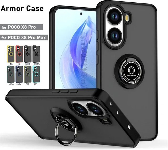 Xiaomi Panzerhülle für Poco X8 Pro Max X7 X6 F8 Ultra F7 M8 M7 Pro Redmi Turbo 5Max mit magnetischem Ringhalter, mattiert und durchscheinend, Blau oder Schwarz - Bild 1