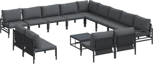 vidaXL Garten-Sofa-Set 14-teilig in Anthrazit aus pulverbeschichtetem Stahl mit Kissen und modernem Design - Bild 1
