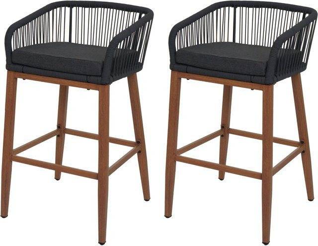 Proregal 2er-Set Rope-Barhocker mit Seilgeflecht und Sitzpolstern in Anthrazit und Dunkelgrau, H x B x T: 92 x 51 x 53 cm, Sitzhöhe: 76 cm - Bild 1