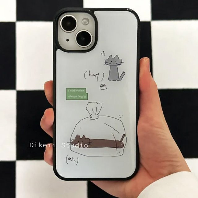 Stoßfeste Handyhülle von DecoPhone mit Katzen-Illustrationen für iPhone 17, 16, 15 und 14 Pro Max in Grau, Braun und Schwarz - Bild 1