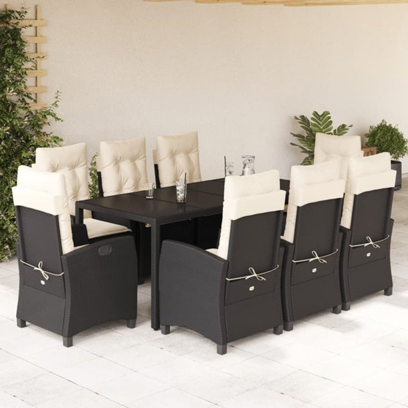 Vidaxl Gartenmöbel-Set aus PE-Rattan mit Kissen und Glas, 9-teilig, Schwarz, Modernes Design - Bild 1
