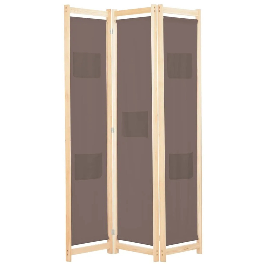 vidaXL 3-teiliger Raumteiler Braun aus Stoff und Holz, Höhe: 170 cm, Breite: 120 cm, Tiefe: 4 cm - Bild 2