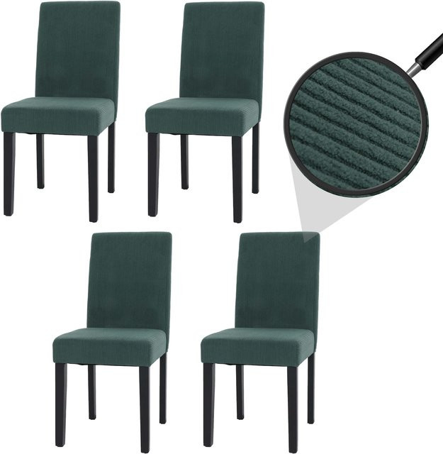 4er-Set Esszimmerstühle Littau von MCW aus Cord und Holz in Grün - Bild 1