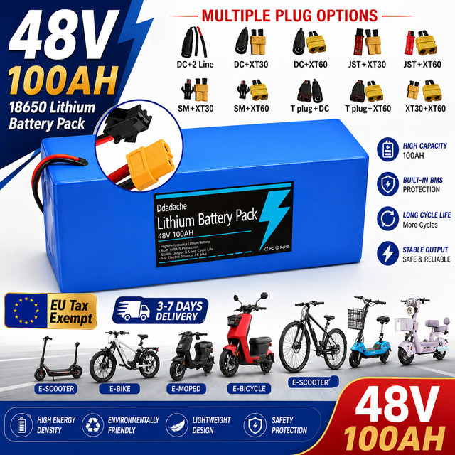 Ddadache 100 Ah Lithium-Ionen-Akkupack 48 V mit intelligentem BMS in Blau für 1500 W Elektromaschinen - Bild 1