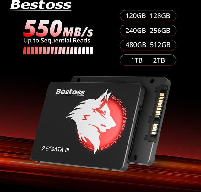 Bestoss SATA 3.0 SSD 2,5 Zoll Solid-State-Laufwerk für Desktop oder Laptop in Schwarz - Bild 1
