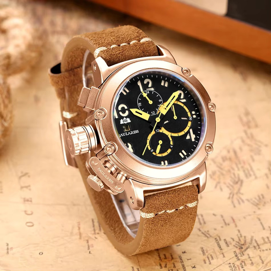 PAULAREIS P Armbanduhr Automatik, Leder, Gold, Bronze, Herren - Bild 4