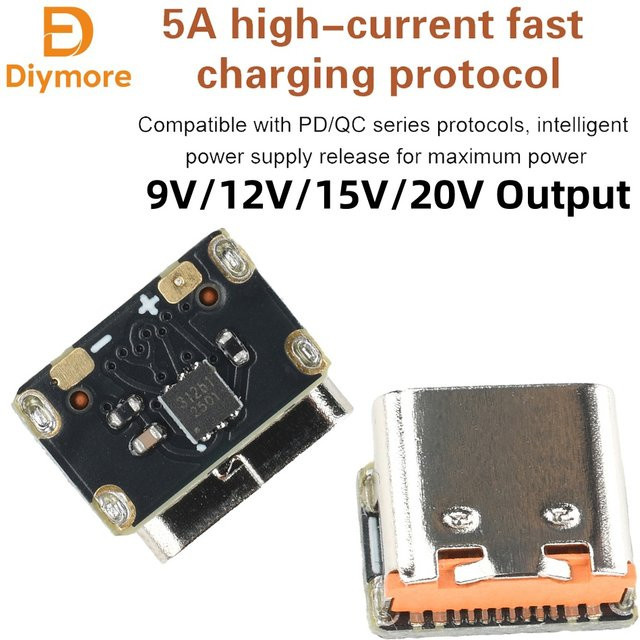 diymore Mini PD zu DC Schnelllademodul mit USB-C Trigger für PD3.0 PD3.1 QC2.0 und feste Ausgangsspannung 9V/12V/15V/20V - Bild 1
