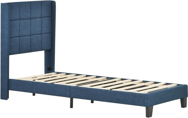 Merax Polsterbett mit Matratze in Blau, modernes Design aus Leinen und Metall, B/T/H: 90 x 200 x 111 cm - Bild 1