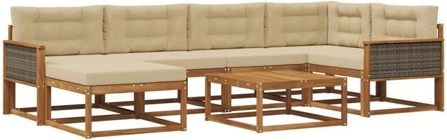 vidaXL Outdoor-Sofagarnitur L-Form aus Akazienholz mit 7 Kissen in Natur und Beige - Bild 1