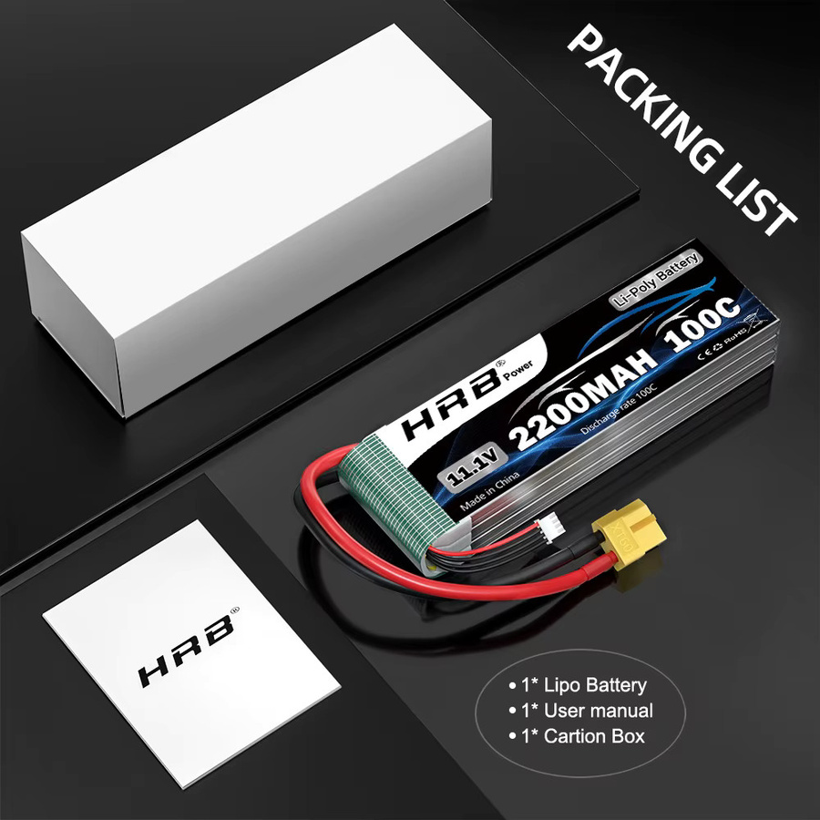 HRB 2 Stück Lipo-Akku 3S 2200mAh 100C mit XT60-Stecker für FPV-Drohnen, Flugzeuge, RC-Autos und Boote - Bild 5