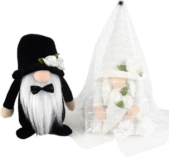 2er-Set Braut und Bräutigam Plüschfiguren mit Spitzen-Design in Schwarz - Bild 1