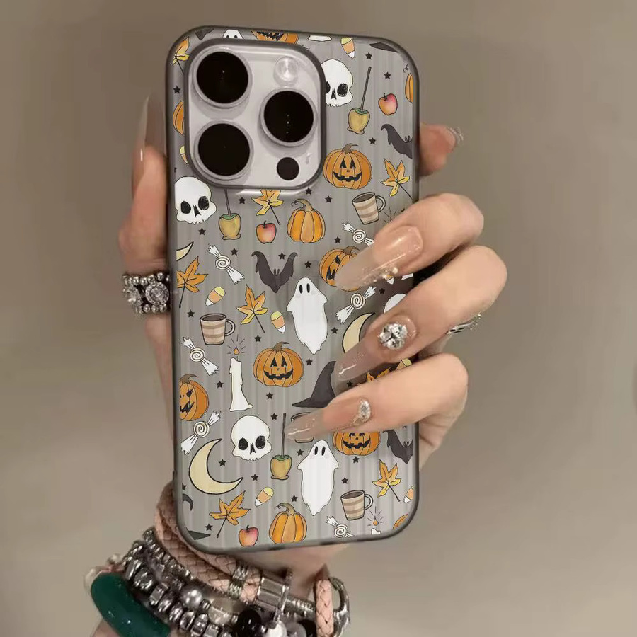 Potdemiel Halloween Kürbis und Geist Handyhülle für iPhone 11 bis iPhone 17 Pro Max Plus, Multicolor, Stoßfeste Rückseite mit Wellen-Design - Bild 5