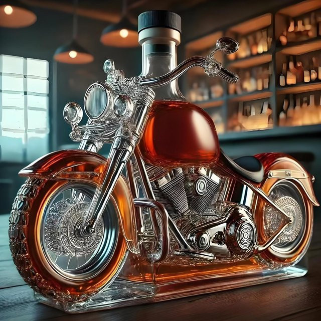 Transparenter Weindekanter aus Glas in Motorrad-Design als Vintage-Glasbelüfter für Whisky und Schnaps - Bild 1