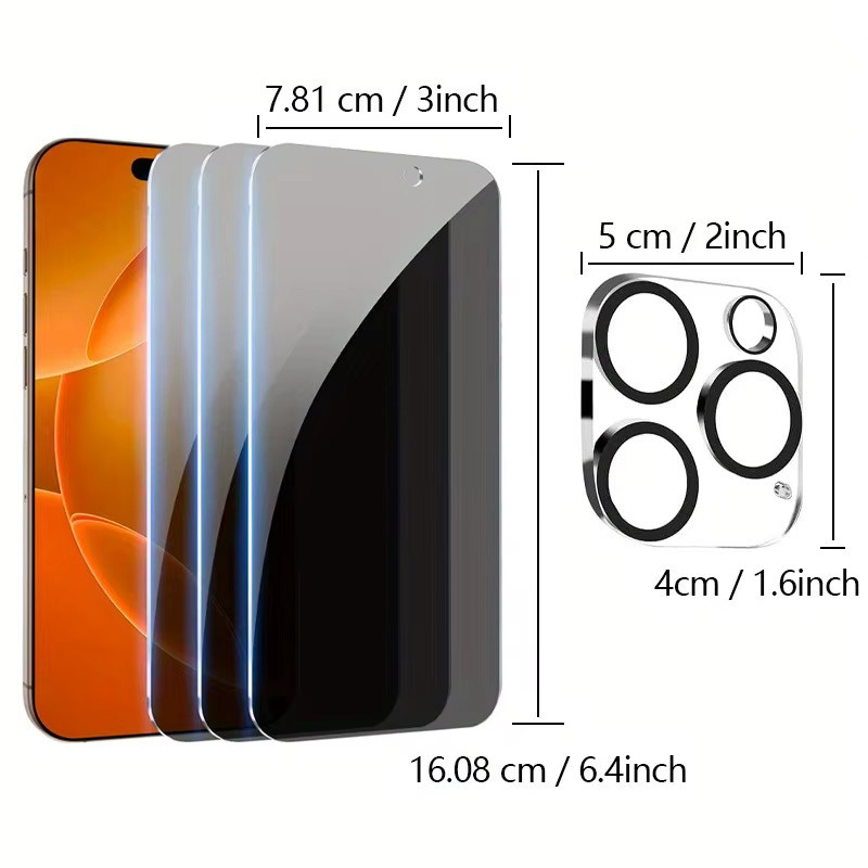 3er-Pack Privacy Panzerglas Display-Schutz mit 3 Kameraschutzfolien für iPhone 11 12 13 14 15 16 17 Pro Max Air in Transparent - Bild 4