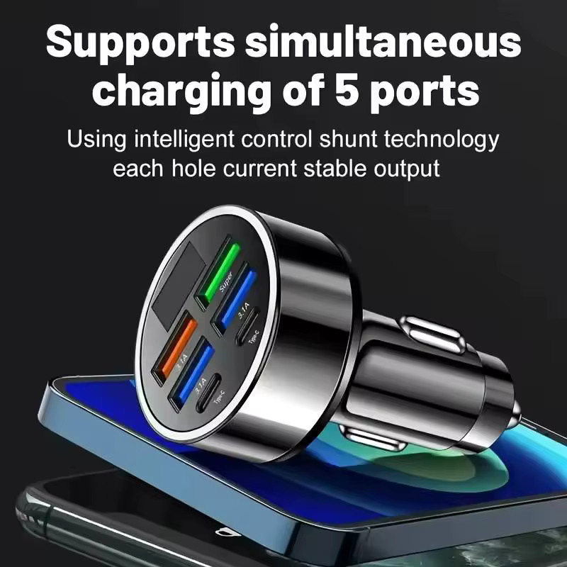 300W PD Autoladegerät mit QC3.0 Schnellladung und Digitalanzeige, USB-C, Schwarz - Bild 5