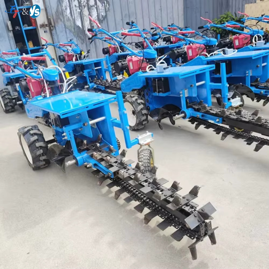 Professionelle Kettengräbmaschine in Blau für technische Rohrleitungen und Obstgartenbewässerung zur Bodenbearbeitung in harten Böden - Bild 3