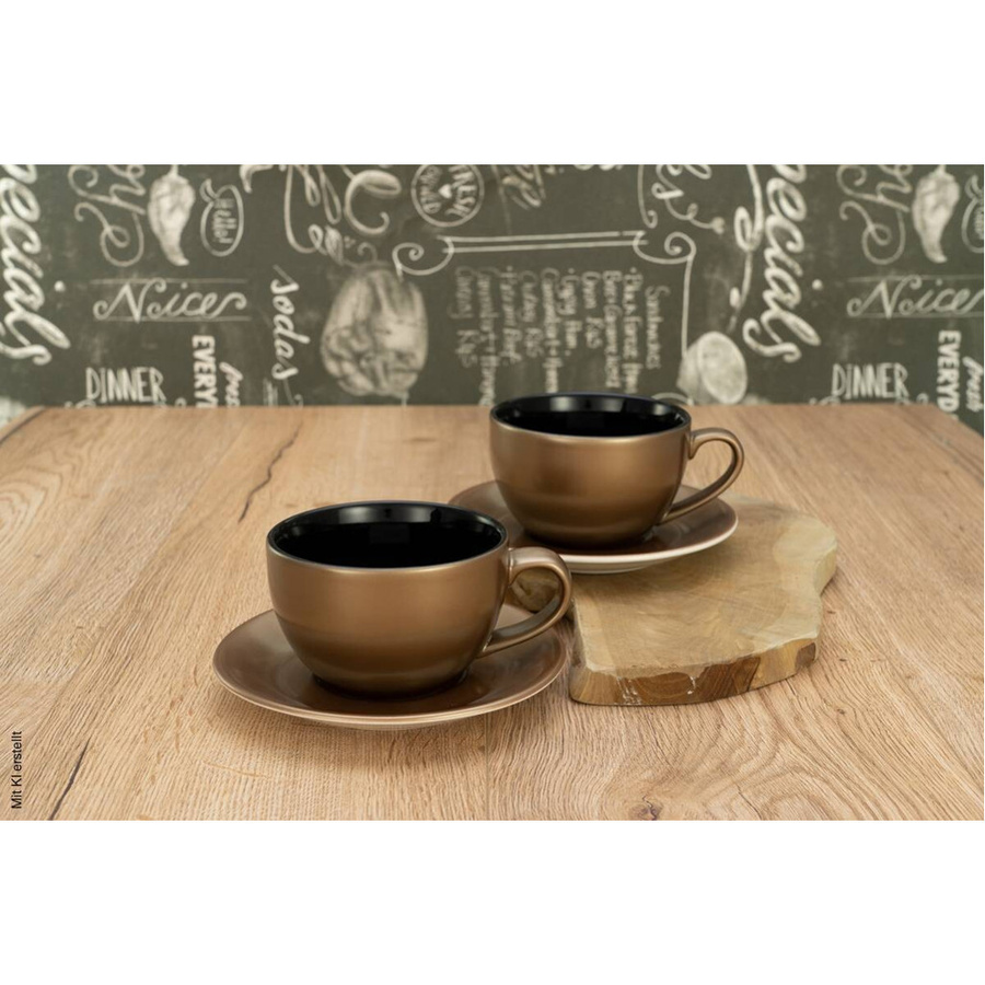 CreaTable Cappucinotassenset Golden Days aus Steinzeug, 4-teilig, Gold/Schwarz/Braun - Bild 2