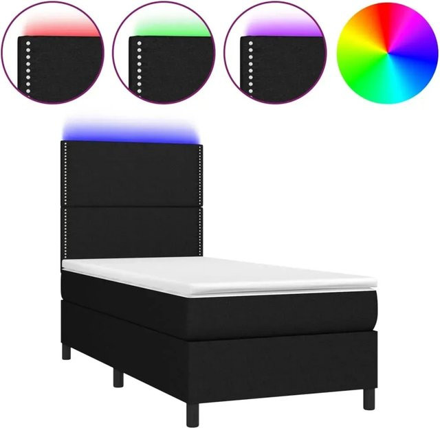 vidaXL Boxspringbett Hybrid mit Matratze und LED-Unterbettbeleuchtung in Schwarz, B/T/H: 90 x 190 x 128 cm - Bild 1