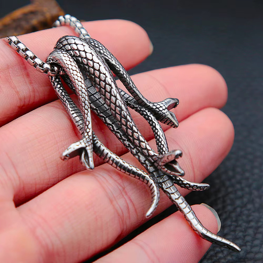 NORTHMAN Halskette, Dreiköpfige Schlange Anhänger, Edelstahl, Silber, Unisex - Bild 2