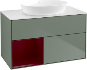 V&B Waschtischunterschrank Finion 100 in Weiß lackiert mit Regal und Öl-Finish, Breite: 100 cm, Tiefe: 50,1 cm, Höhe: 50,1 cm - Bild 1