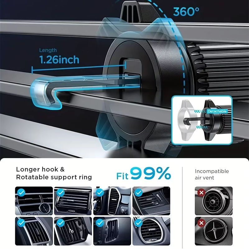 XMSJ 360 Grad verstellbarer Autotelefonhalter mit Verlängerungshaken in Schwarz für iPhone, Samsung, Xiaomi und GPS-Navigation - Bild 5