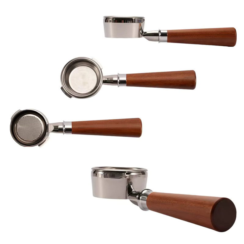 Kacacao 58mm Bottomless Siebträger mit Massivholz Griff für Gaggia Espresso Maschinen, Braun/Beige - Bild 4