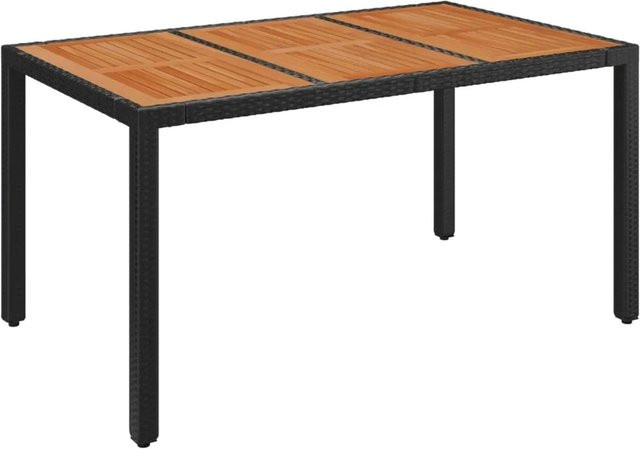 vidaXL Gartentisch aus Poly-Rattan und massivem Akazienholz in Schwarz, B/T/H: 150 x 90 x 75 cm - Bild 1