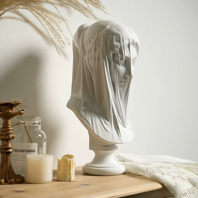 Verschleierte Dame Büste als griechische Göttin Statue in Weiß aus Kunstharz zur Dekoration von Wohnzimmer, Schreibtisch oder Bücherregal - Bild 3