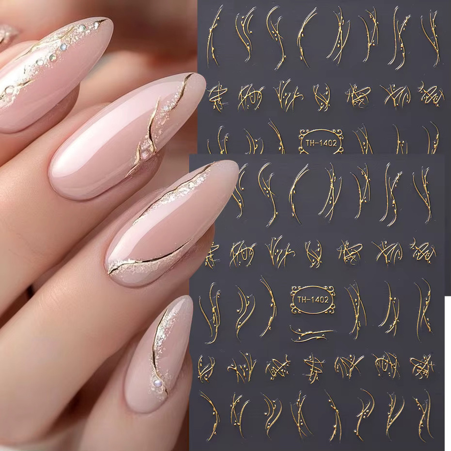 Full Beauty Nagelkunst-Aufkleber, Goldene Streifen, Metallic, 2 Stück - Bild 2