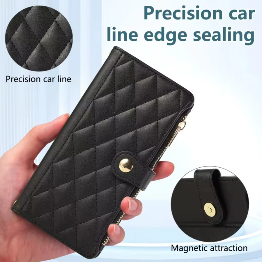 SZMUGUA Handyhülle aus PU-Leder mit Kartenhalter und Umhängetasche inklusive Handschlaufe für iPhone, verfügbar in Schwarz und Lila - Bild 3