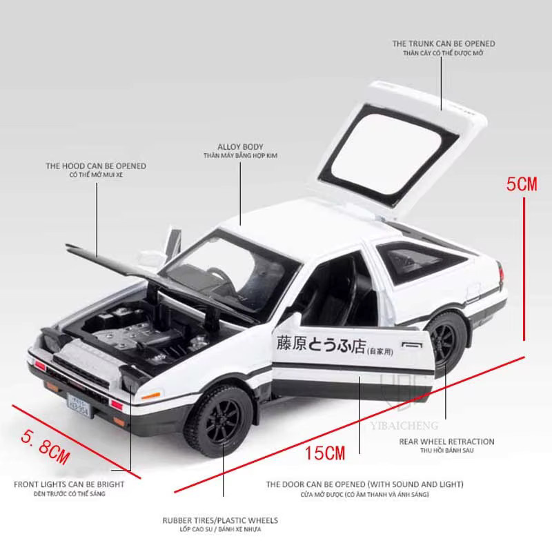 YBC YIBAICHENG Initial D AE86 Diecast Modellauto, 1:32, mit Licht, Metall - Bild 2