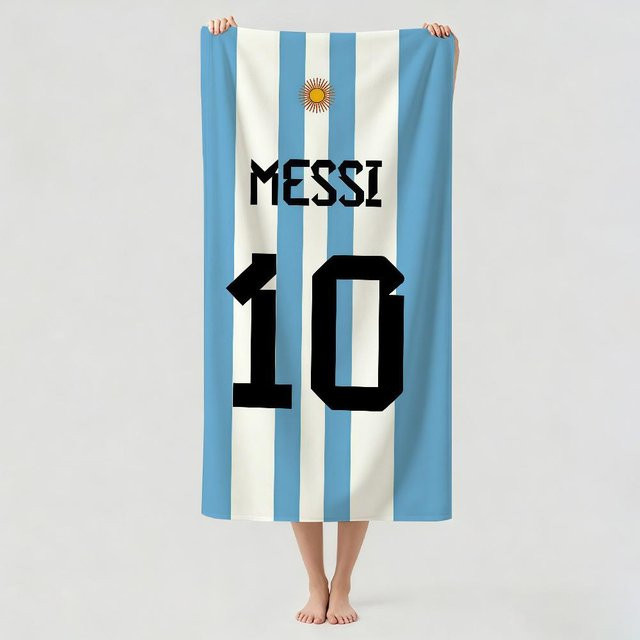 JINGYUE Pet Schnelltrocknendes Badehandtuch mit M-Messi Modedruck, B/H: 50 x 100 cm - Bild 1